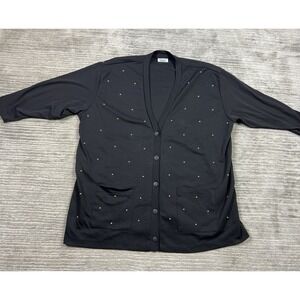 Vintage Fashion Formulas Sweater Womens Black 3/4 Sleeve Gold Studded Open Front